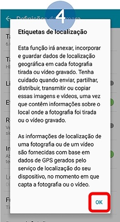 Toque em Ok na notificação Etiquetas de localização.