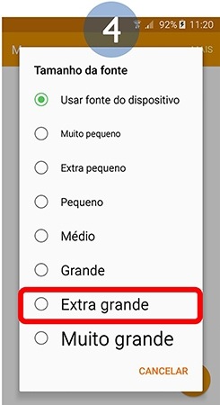 Selecione o tamanho que pretende que o texto seja apresentado