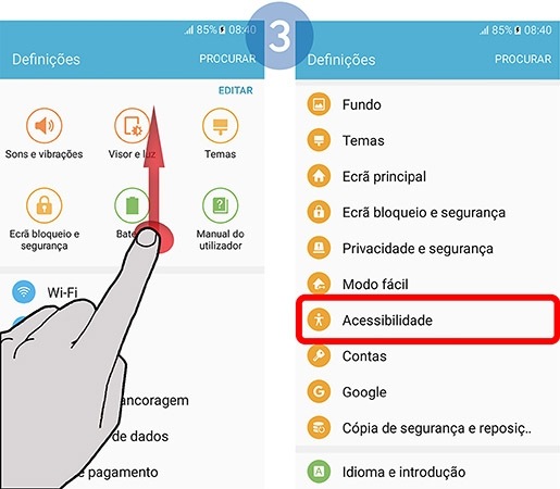 Percorra e toque em Acessibilidade