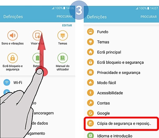 Percorra e selecione Cópia de segurança e reposição