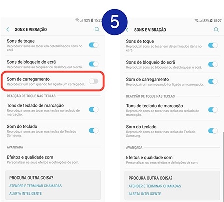 Toque no interruptor ao lado da função Som de carregamento