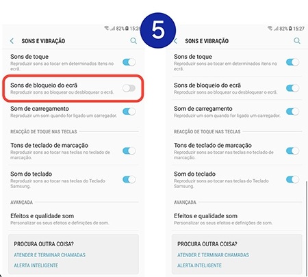 Toque no interruptor ao lado da função Sons de bloqueio de ecrã
