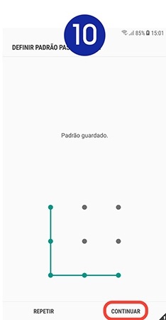 Defina o novo bloqueio e toque em Continuar