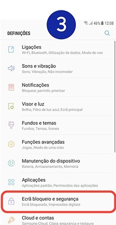Selecione Ecrã bloqueio e segurança