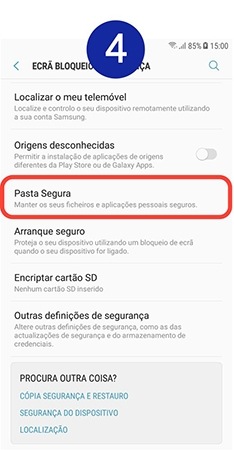 Percorra e toque em Pasta Segura