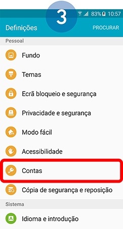 Em “Pessoal” selecione “Contas”
