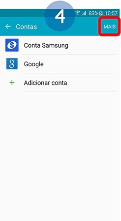 Serão apresentadas as contas associadas ao dispositivo assim como a opção de adicionar contas