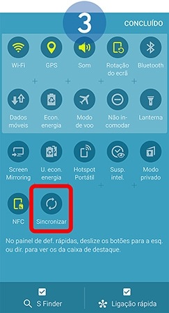 Selecione "Sincronizar" (quando ativo é apresentado na cor verde)