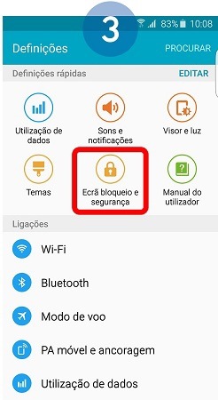 Toque em Ecrã bloqueio e segurança