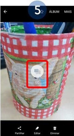 Toque no ícone de Disparo contínuo para visualizar a sequencia de fotografias efetuadas