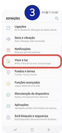 Toque Visor e luz