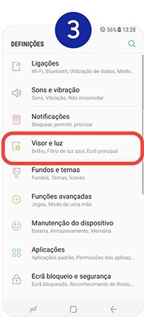 Selecione Visor e luz