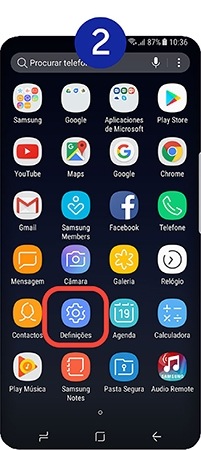 Selecione Definições