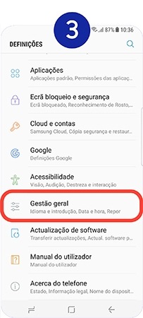 Percorra e selecione Gestão geral