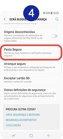 Percorra e toque em Pasta Segura