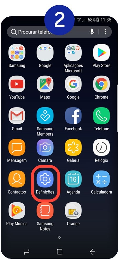 Selecione Definições