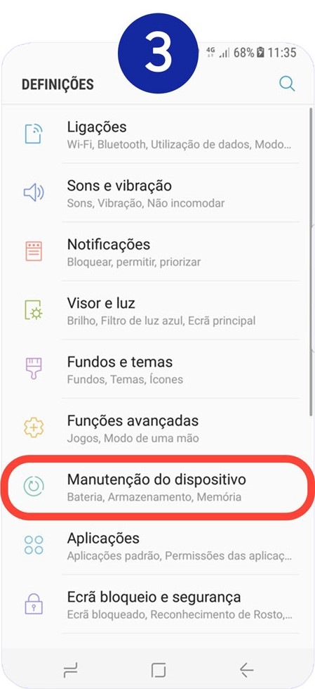 Toque em Manutenção do dispositivo