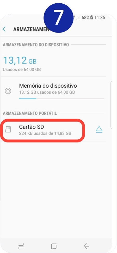 Toque em Cartão SD
