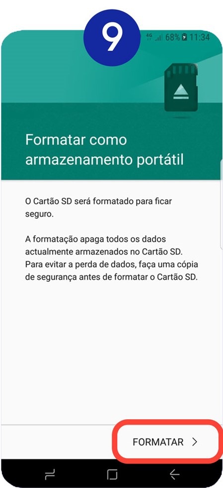 Toque em novamente em Formatar