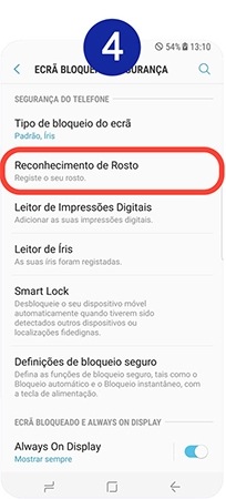 Selecione Reconhecimento de Rosto