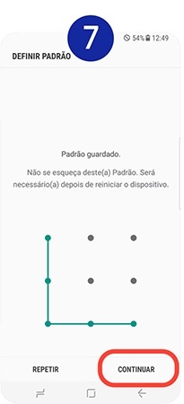 Defina um código e toque em Continuar