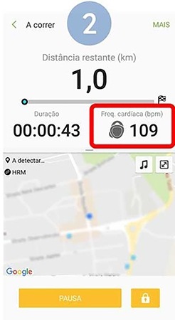Durante o exercício poderá visualizar a frequência cardíaca no painel de atividade