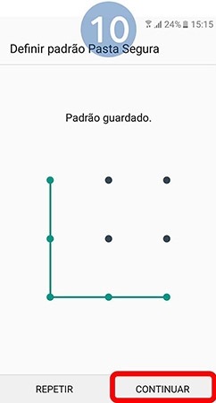 Defina o método de bloqueio e toque em Continuar