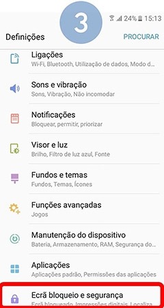 Toque em Ecrã bloqueio e segurança