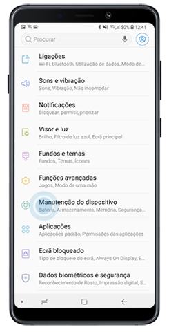 Tocar em Manutenção do dispositivo