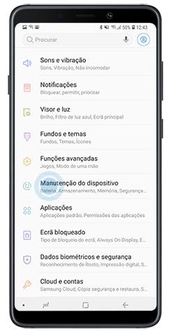 Tocar em Manutenção do dispositivo