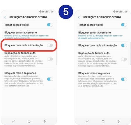 Bloquear com tecla alimentação