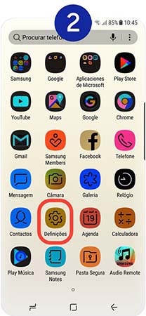 Selecione Definições