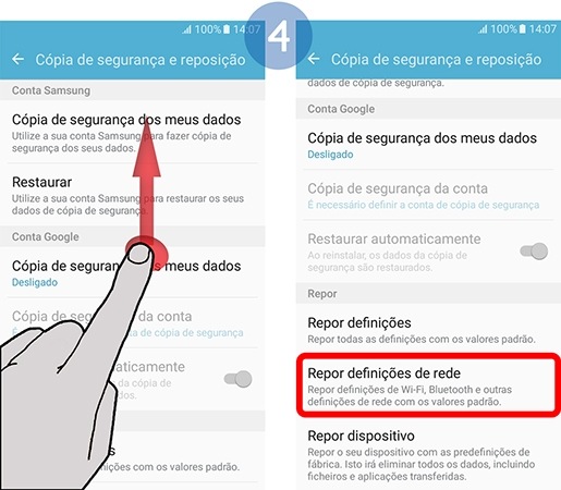 Percorra e selecione Repor definições de rede
