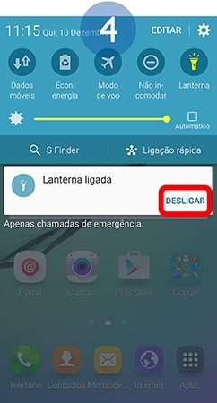 Para desativar a função “Lanterna” “Desligar”