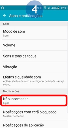 Selecione em Notificações Não incomodar