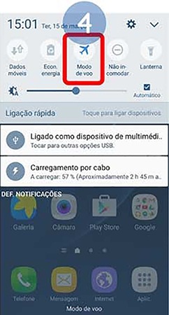 tocar em Modo de voo novamente