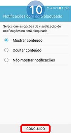 Selecione uma opção de visualização de notificações