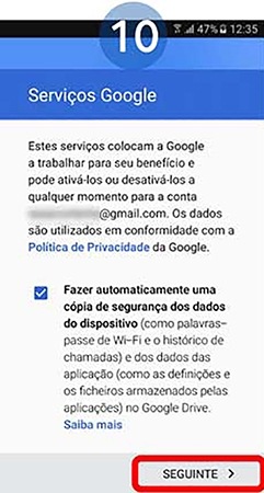 Ative ou desative a função cópia de segurança
