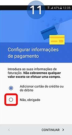 selecionar Não obrigado