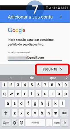Coloque o seu endereço de email e pressione Seguinte