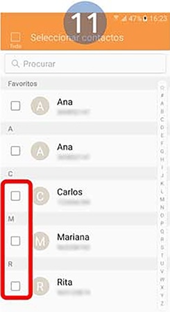 Selecione os contactos