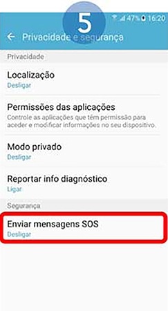 Selecione Enviar mensagens SOS