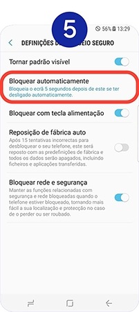 Toque em Bloquear automaticamente