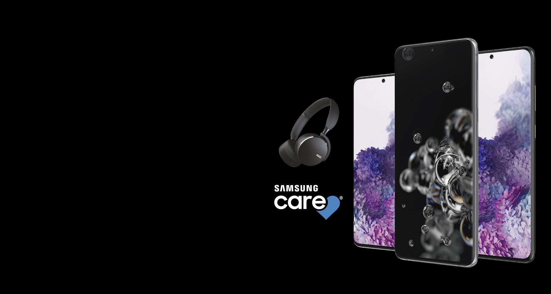 Promoción Cambialo por un Galaxy con el S20 en portada y un auricular AKG de regalo y Samsung Care por un año.