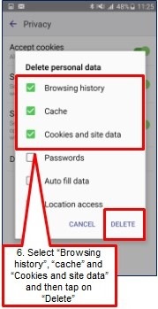 Selectati „Istoric navigare”, „cache” si „Cookies si date site si apasati pe „Stergere”