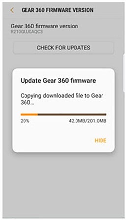 Copying deownloades file to Gear 360