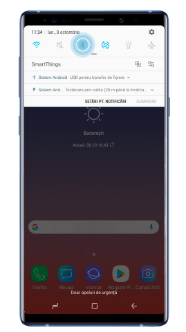 Atingeți pictograma „Bluetooth” pentru a activa funcția