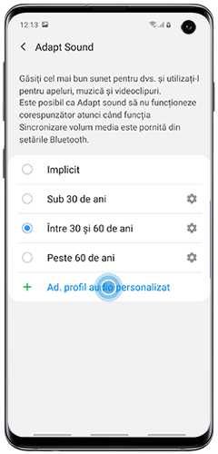 Atingeți Ad. profil audio personalizat