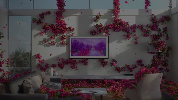 The Frame TV displays art on the screen and blends in well with the space to make home décor look beautiful.