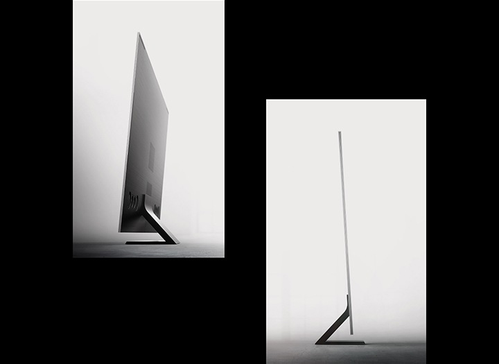 The flat 2020 QLED TV design from the back. The slim and flat 2020 QLED TV from the side.